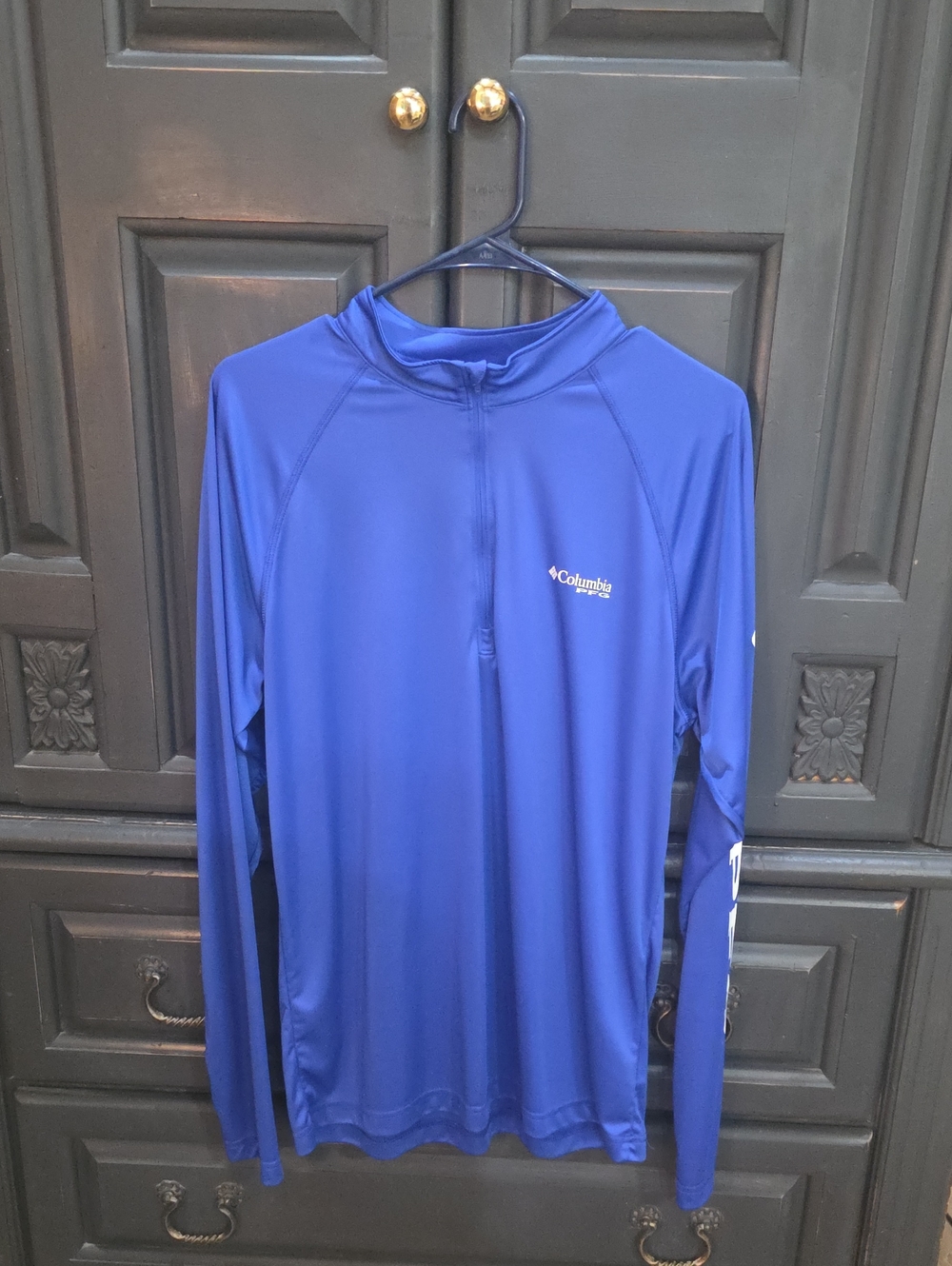Columbia Sportswear Performance Fishing Gear Blue Long Sleeve  Sun Shirt Mens M